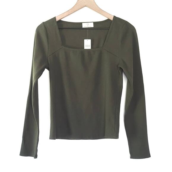 NEW Anthropologie T.La Ribbed Square-Neck Moss Top - Size: Small - Picture 4 of 8